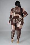 Plus Size 5XL Casual Printed Two Piece Pants Set Without Mask BMF-042