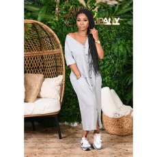 Casual V Neck Short Sleeve Maxi Dress CHY-1255