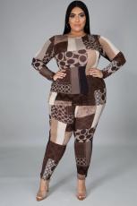 Plus Size 5XL Casual Printed Two Piece Pants Set Without Mask BMF-042