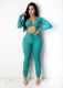 Solid Ribbed Long Sleeve Two Piece Pants Set SHA-6188