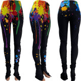 Plus Size Casual Printed Split Stacked Pants CQ-073 