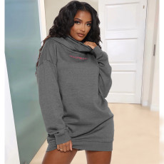Plus Size Casual Embroidery Letter Hoodies Dress SHE-7220