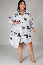 Plus Size 5XL Newspaper Print Irregular Shirt Dress BMF-038