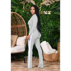 Casual Zipper Long Sleeve Two Piece Pants Set XMY-9266