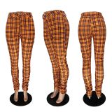 Sexy Plaid High Waist Ruched Stacked Pants YFS-3590