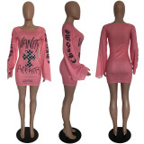Fashion Sexy Print Long Sleeve Bodycon Dress RUF-8199