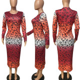  Plus Size Sexy Print Long Sleeve Maxi Dress YIY-5222