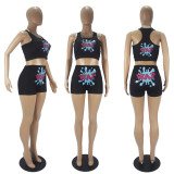 Sexy Pattern Print Tank Top Yoga Shorts Set SHD-9332