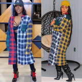 Casual Colorful Plaid Lapel Full Sleeve Long Coat KSN-8042