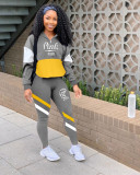 Pink Letter Print Tracksuit Patchwork Two Piece Sets CQ-075