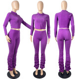 Elegant Sexy Solid Color Long Sleeve Stacked Pants Two Piece Set MYF-168