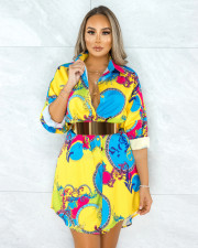 Plus Size Fashion Long Sleeve Printed Shirt Dress (Without Belt) QYF-5011