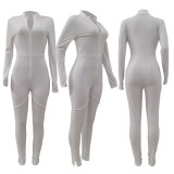 Casual Solid Long Sleeve Zipper Split Jumpsuits AL-215