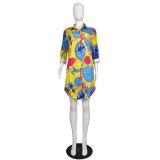 Plus Size Fashion Long Sleeve Printed Shirt Dress (Without Belt) QYF-5011