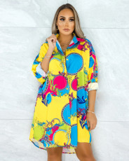 Plus Size Fashion Long Sleeve Printed Shirt Dress (Without Belt) QYF-5011