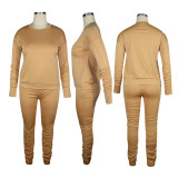 Casual Solid Long Sleeve Stacked Pants 2 Piece Sets TE-4073