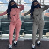 Plus Size Casual Hooded Two Piece Pants Set Without Mask CL-6085