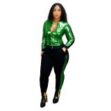 Plus Size Sequined Long Sleeve Two Piece Pants Set QY-5148