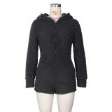 Winter Fluff Thicken Hooded Zipper Romper ZSD-0322