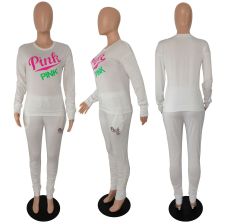 Pink Letter Print Round Neck Long Sleeve Casual Sportswear Suit XMF-012