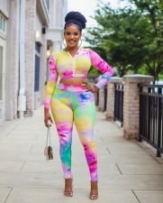 Casual Fashion Tie-dye Zipper Top And Trouser Set XMF-008