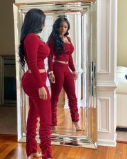 Sexy Long Sleeve Stacked Pants Two Piece Sets MN-9276