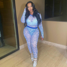 Sexy Mesh See Through Print Jumpsuit XMF-017