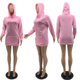 Casual Solid Long Sleeve Hoodie Dress MTY-6372
