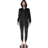 Casual Velvet Hooded Zipper Two Piece Suits NM-8328