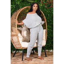 Solid Knitted Sweater Two Piece Pants Set IV-8139