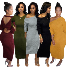 Solid Color Long Sleeve Bodycon Maxi Dresses TR-982