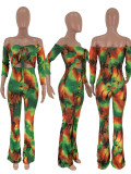 Sexy Print Off Shoudler Lace Up Jumpsuit SXF-0417