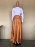 Plus Size PU Leather High Waist Big Swing Belted Maxi Skirt OD-8339