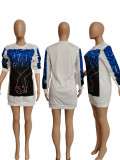 Plus Size Casual Print O Neck Sweatshirt Dress SXF-2967