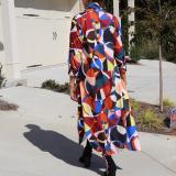 Geometric Print Full Sleeve Long Cloak Coat FNN-8547
