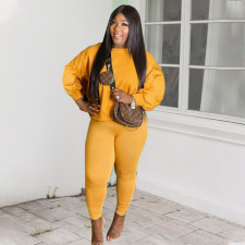 Plus Size 5XL Solid Color Casual Sports Long Sleeve And Pants Two Piece Set WAF-7108