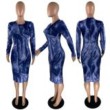 Trendy Printed Long Sleeve Midi Dress YFS-3606
