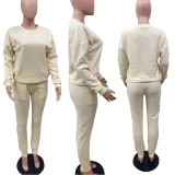 Plus Size Solid Sweatshirt Pants Two Piece Suits BDF-8036