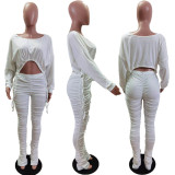 Slim Fit Drawstring Top And Stacked Pants Two Piece Sets XYF-9060