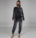 Plus Size Sequins Long Sleeve 2 Piece Sets With Mask CYA-8761