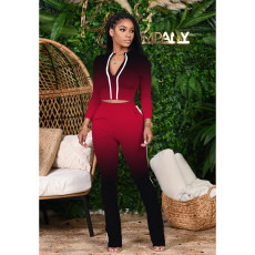 Gradient Zipper Long Sleeve Two Piece Pants Set XMY-9267