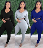 Solid Hooded Long Sleeve Two Piece Pants Set YIM-151