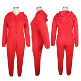 Winter Wram Solid Hooded Plush Jumpsuits TE-4133