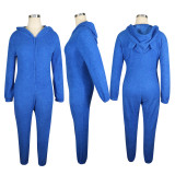 Winter Wram Solid Hooded Plush Jumpsuits TE-4133