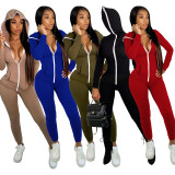 Casual Hooded Zipper Two Piece Pants Set YIM-152