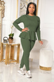 Solid Long Sleeve Lace Up 2 Piece Pants Set TR-1085