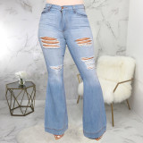 Plus Size 5XL Fat MM Denim Ripped Hole Flared Jeans HSF-2342