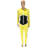 Casual Sports Patchwork Hooded Zipper Jumpsuits MEI-9125