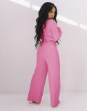 Solid Rib Long Sleeve Two Piece Pants Set MYF-171