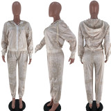 Casual Print Zipper Hoodie Coat And Pants Two Piece Set XSF-6019